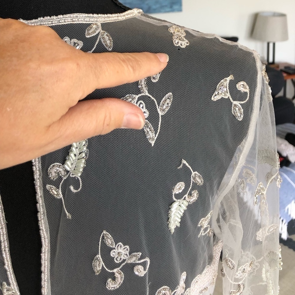 Montage Mon Cheri Gown Baby Blue Light Gray Long Sleeve Beaded Illusion MOB - Picture 17 of 17